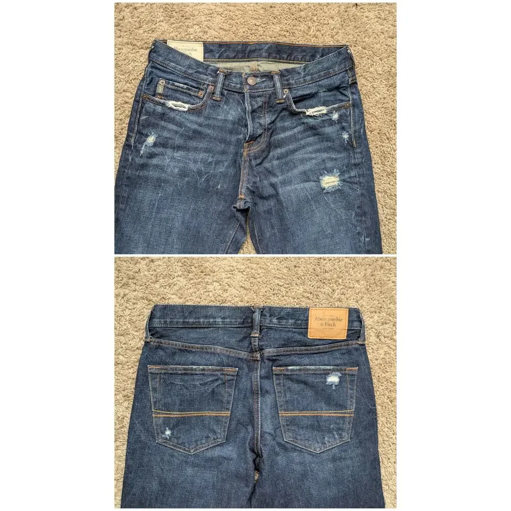 Abercrombie & Fitch Slim Straight Jeans Mens 31/32 Blue Hide button Fly Cotton